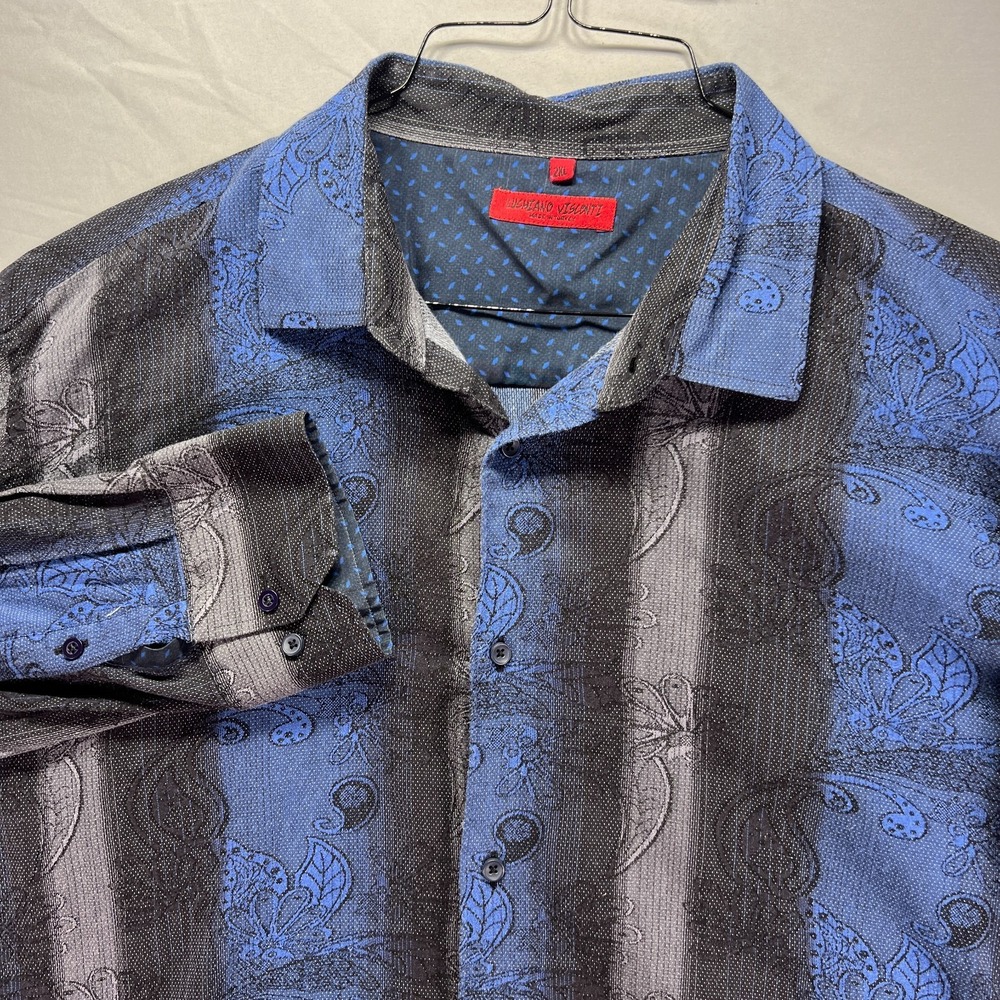 Luchiano Visconti Shirt Mens 2XL Blue Multicolored Abstract Button Long Sleeve
